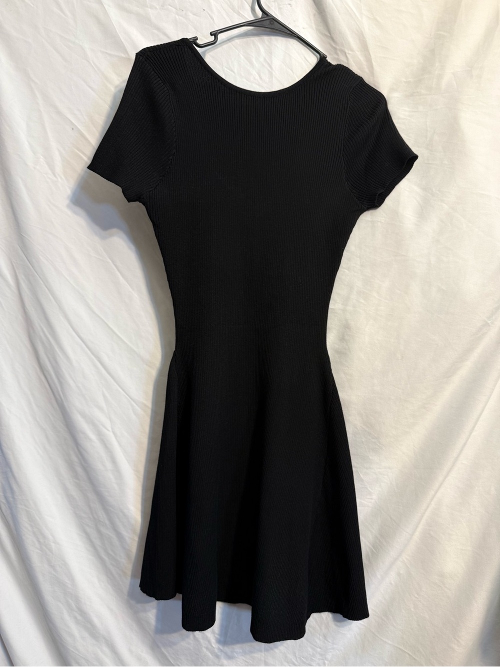 Say What? Black Ribbed Short Sleeve Fit & Flare Midi Dress